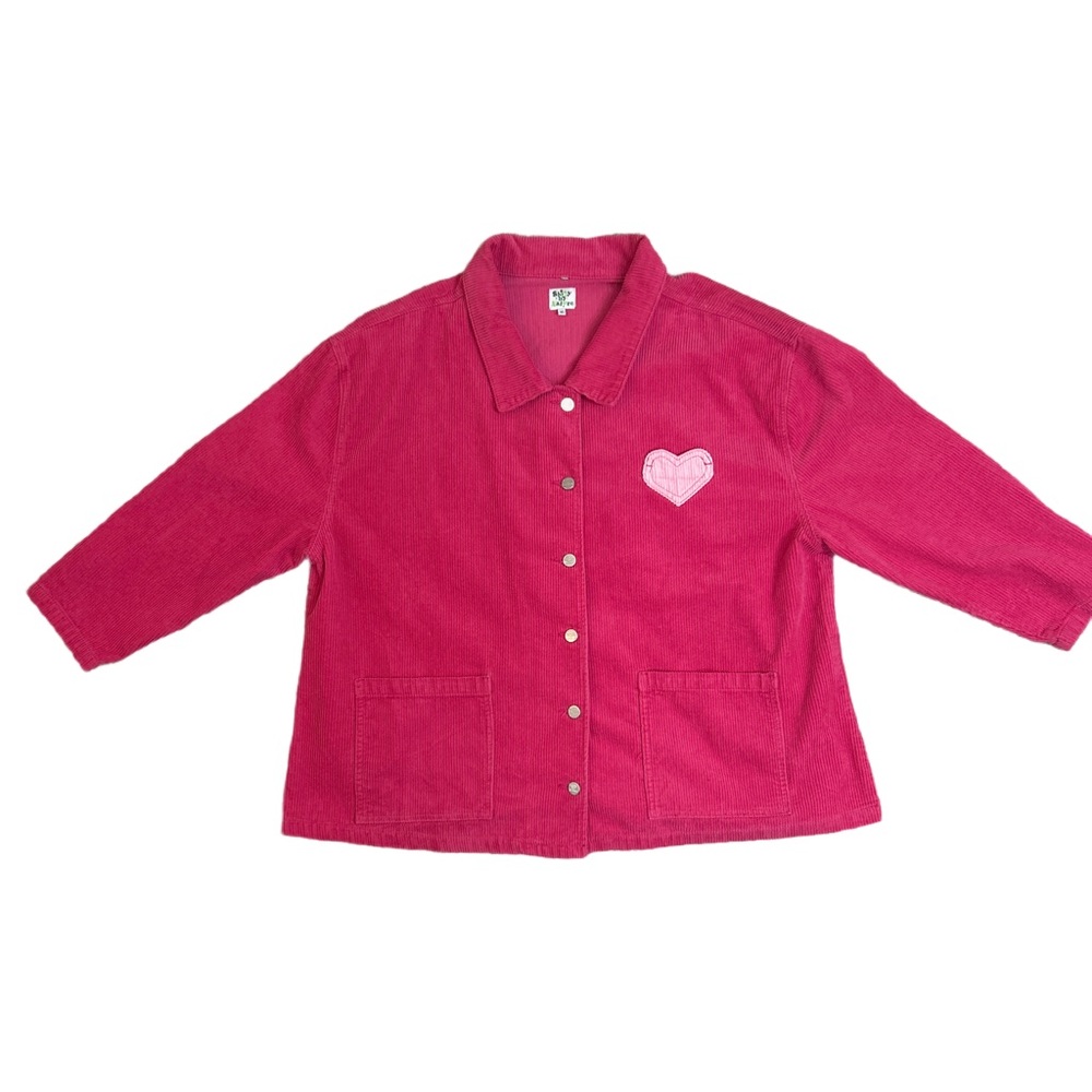 Shiny by Nature Pink Corduroy Button-Up Jacket with Hearts - Picture 2 of 10